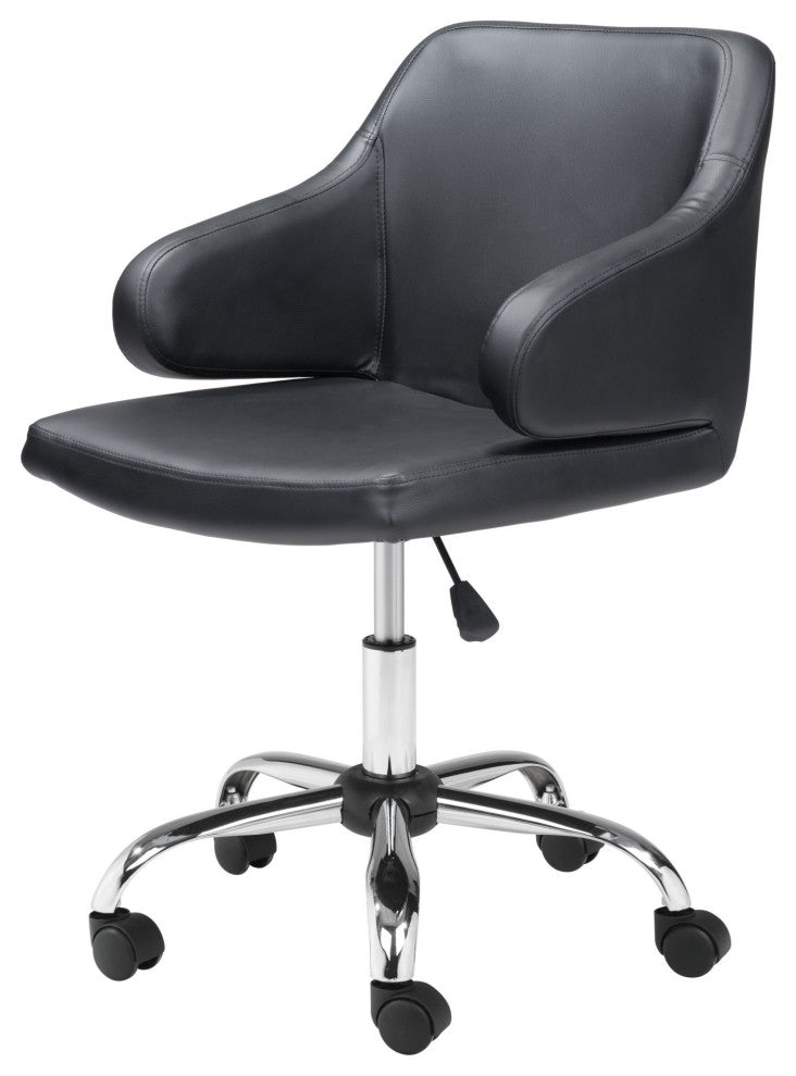 Office Chair, Faux Vinyl Leather, Steel, Black, Chrome, Mid Century Business