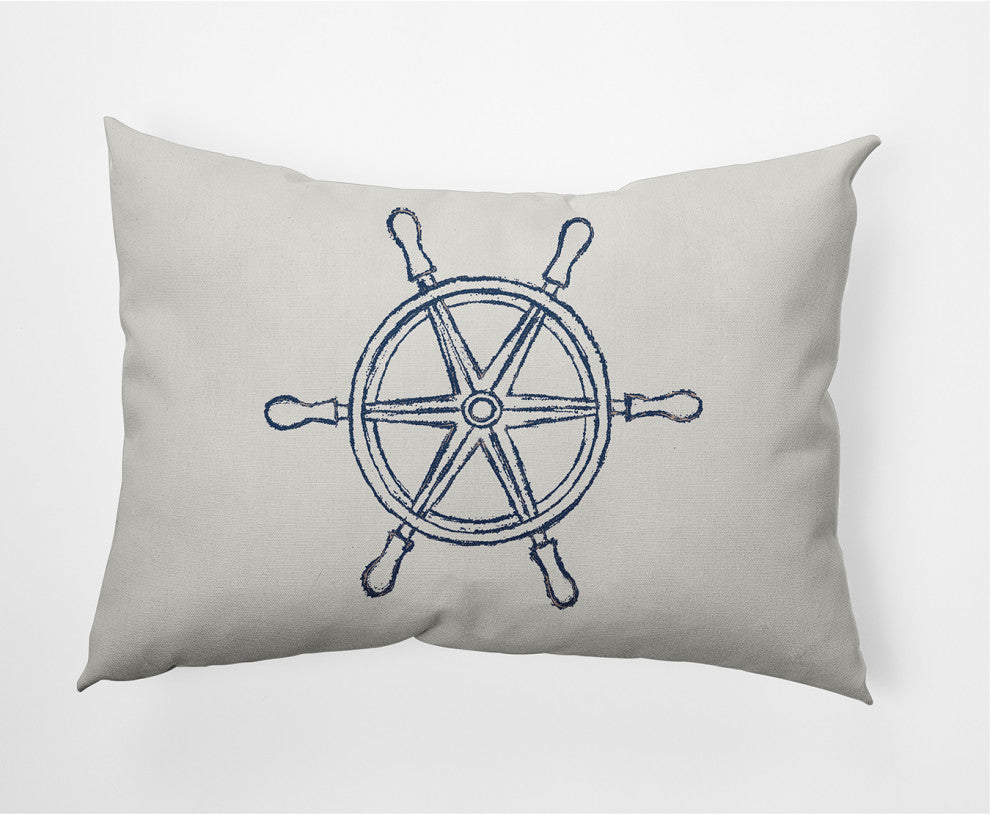14x20" Large Ship Wheel Nautical Decorative Indoor Pillow, Nautical Blue