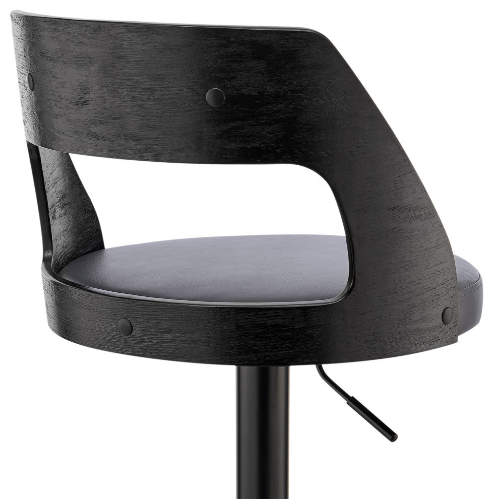 Gray Upholstered Black Base Adjustable Swivel Bar Stool