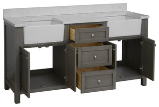 Yorkshire 72" Bathroom Vanity, Weathered Gray, Engineered Marble
