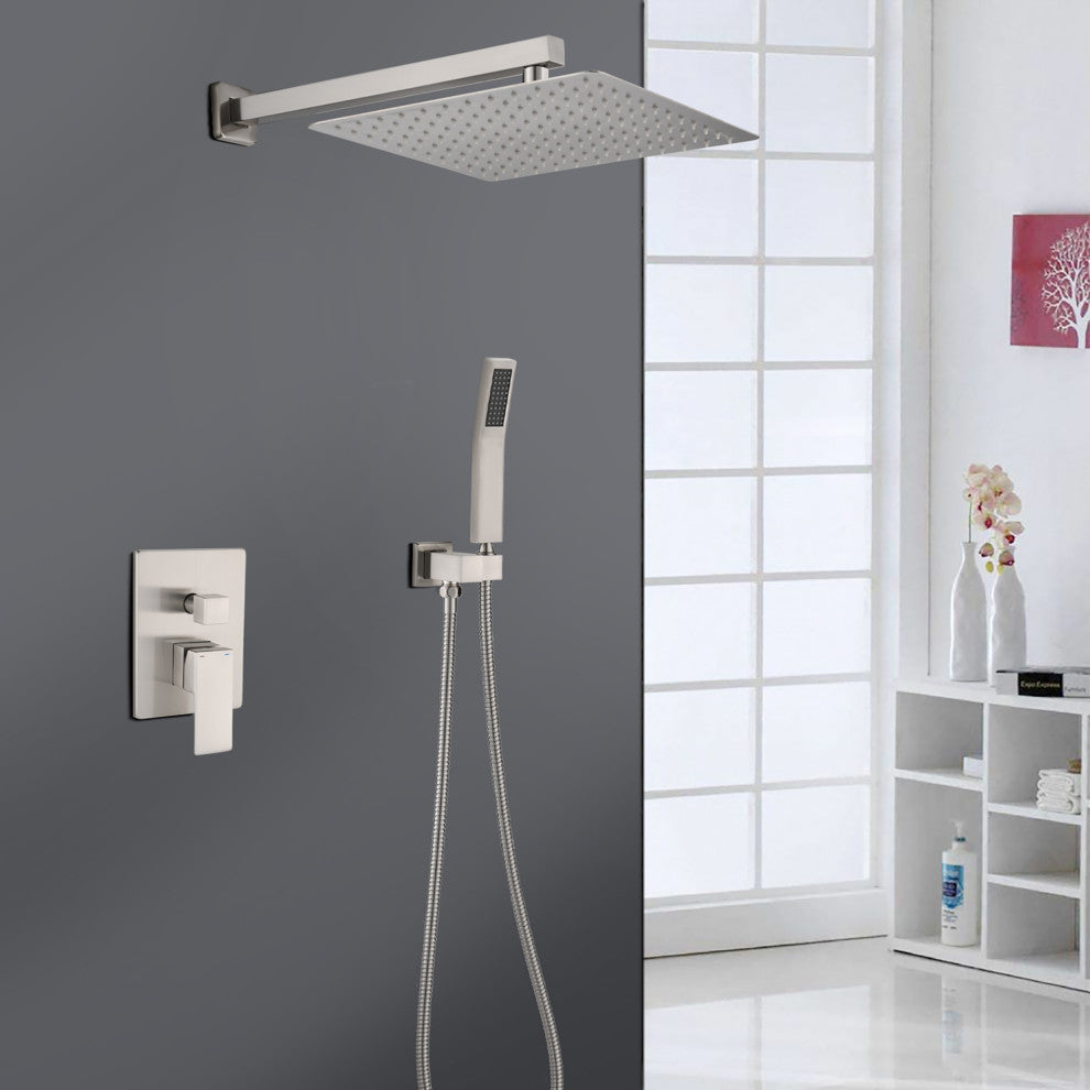 12 inch Wall-Mounted Square Completed Shower System with Handheld Shower and Hea