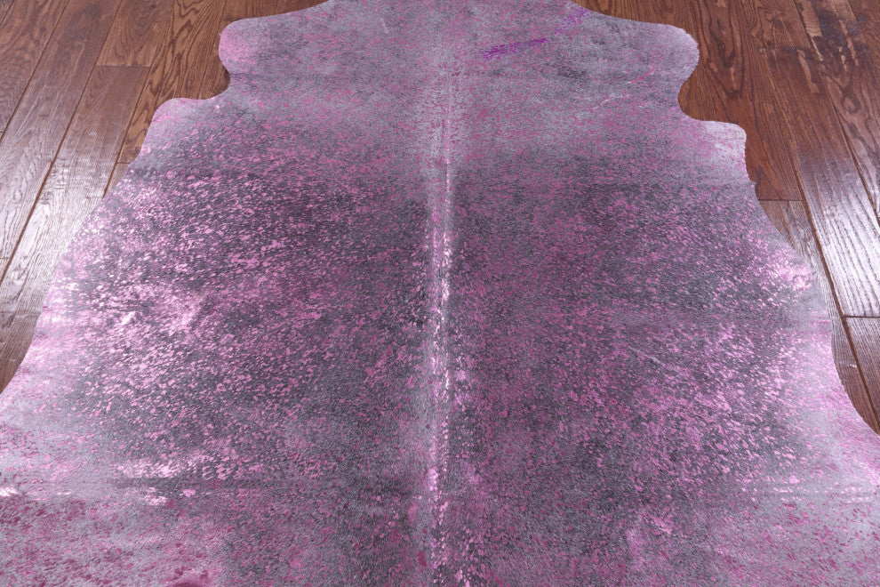 6' 1" X 5' 10" Pink Metallic Cowhide Rug C2109
