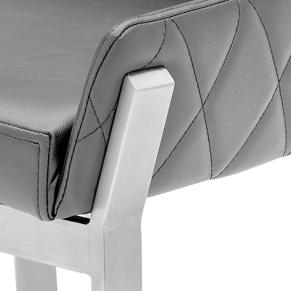 Sydney Leatherette Dining Chair With Brushed Stainless Steel Legs, Gray