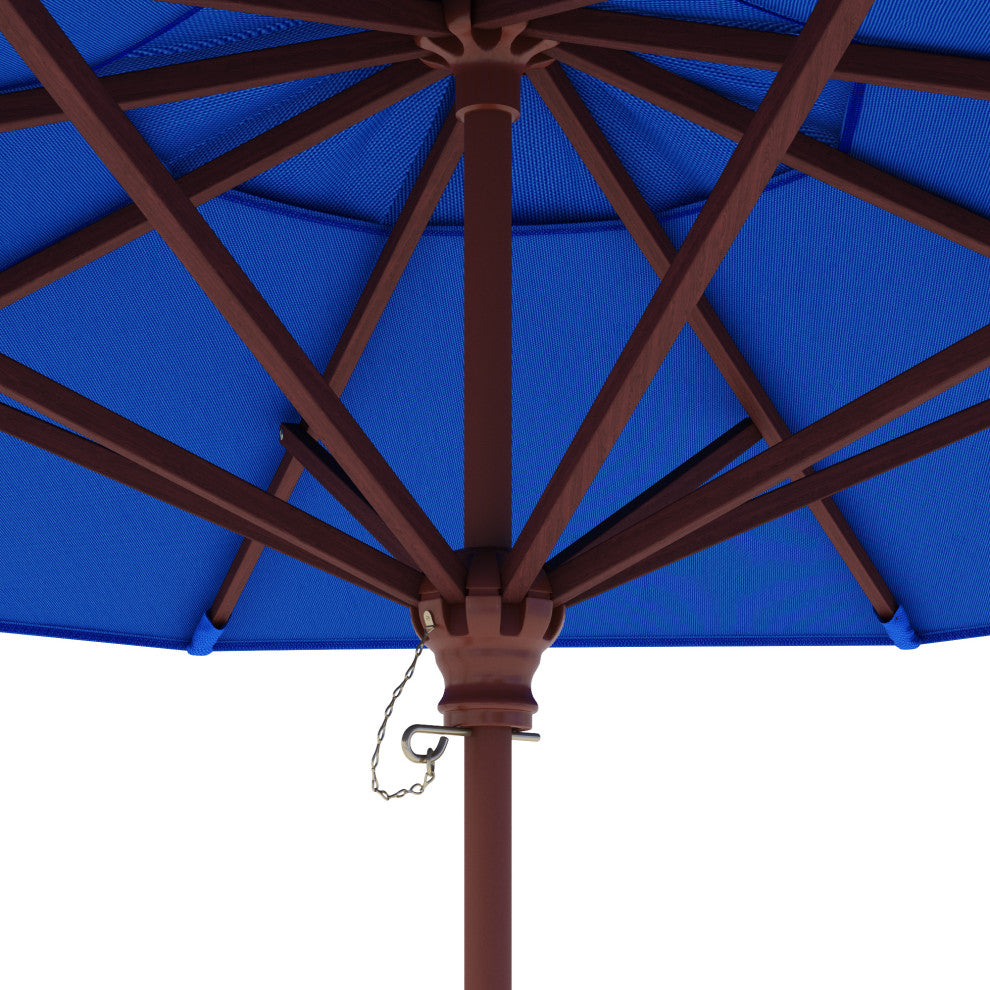 9' Square Push Lift Wood Umbrella, Olefin, Navy Blue