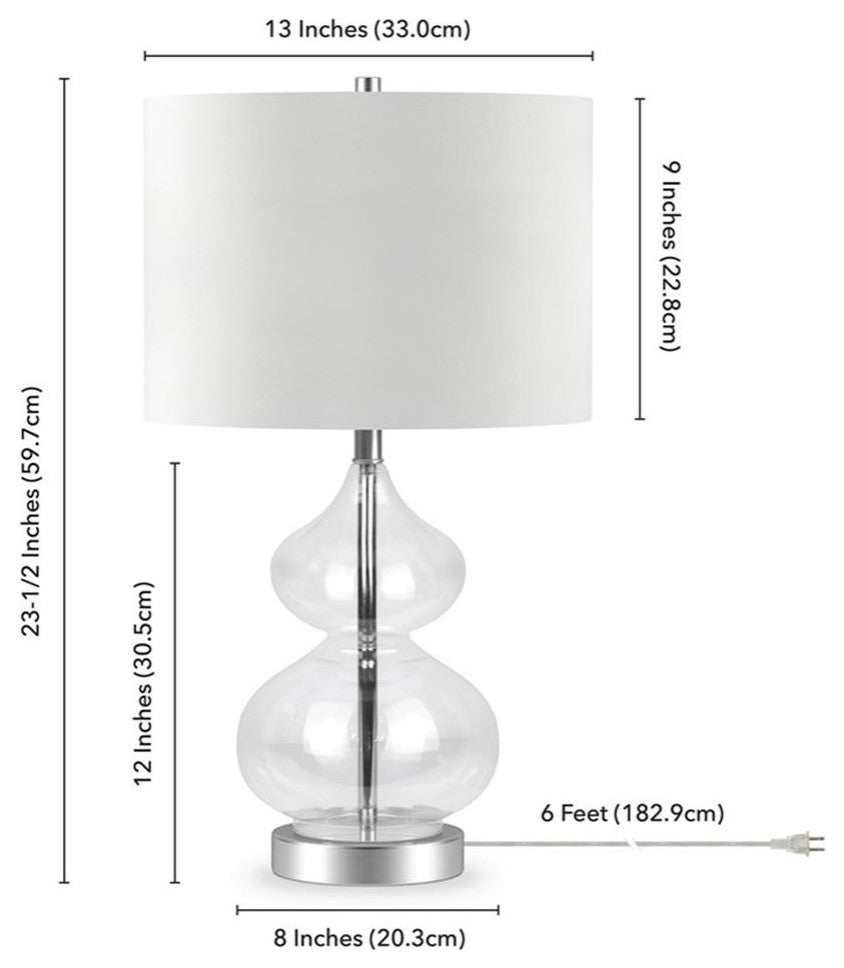 Maklaine Contemporary Clear Glass Table Lamp with Linen Fabric Shade