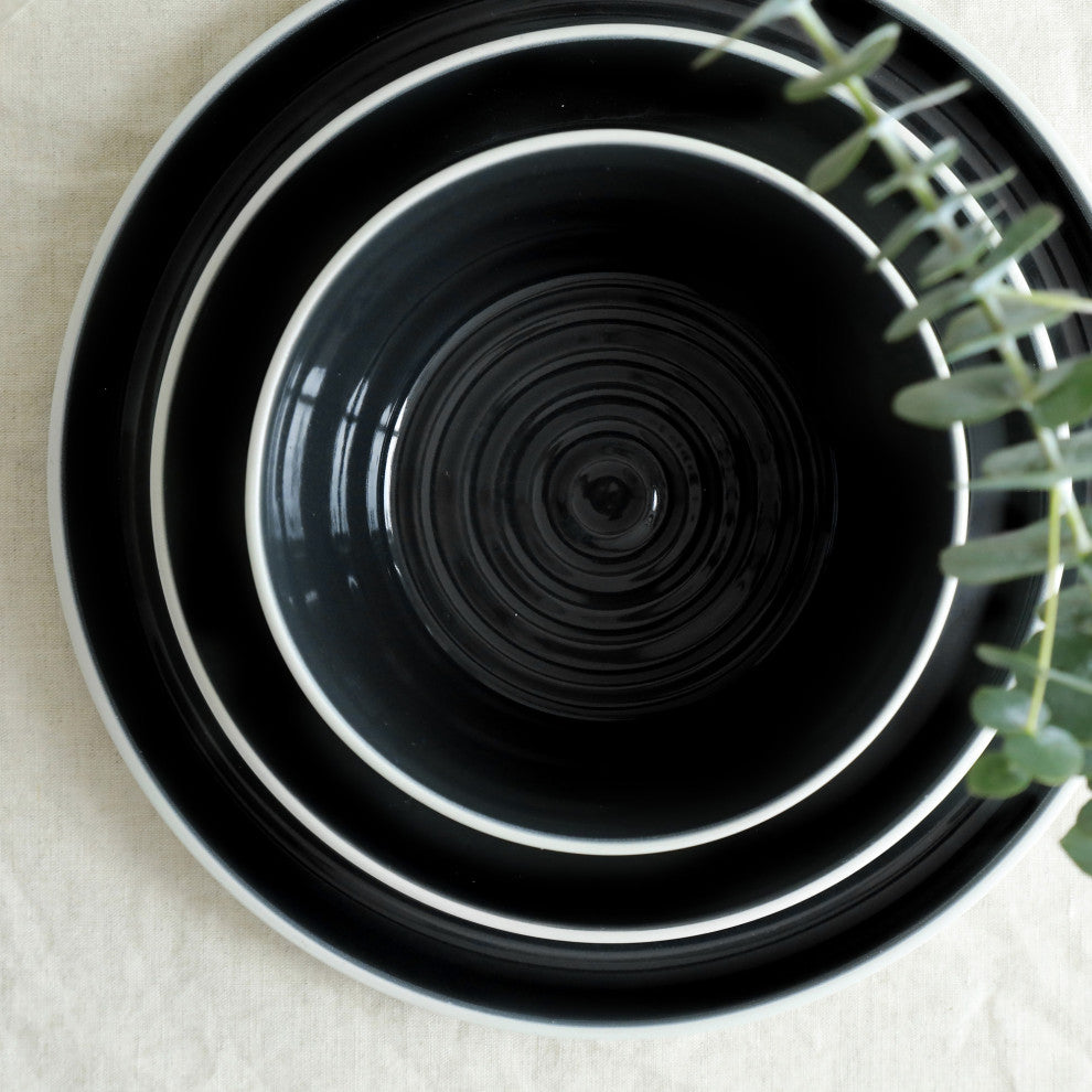 Stone Lain Elica Stoneware 12 Piece Dinnerware Set, Black and Beige