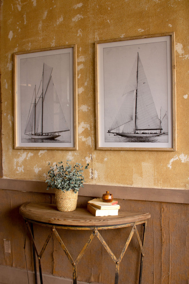Vintage Style Coastal Black White Sailboat Wall Art Print 2-Piece Set