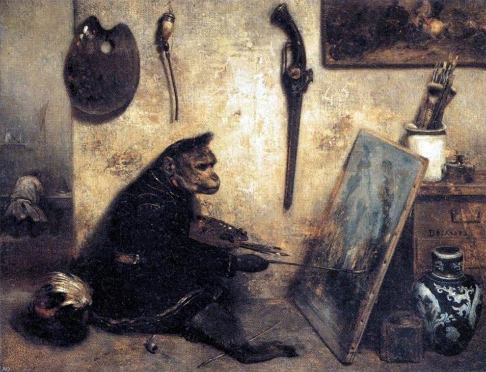 Alexandre Gabriel Decamps A Monkey Painter, 21"x28" Wall Decal