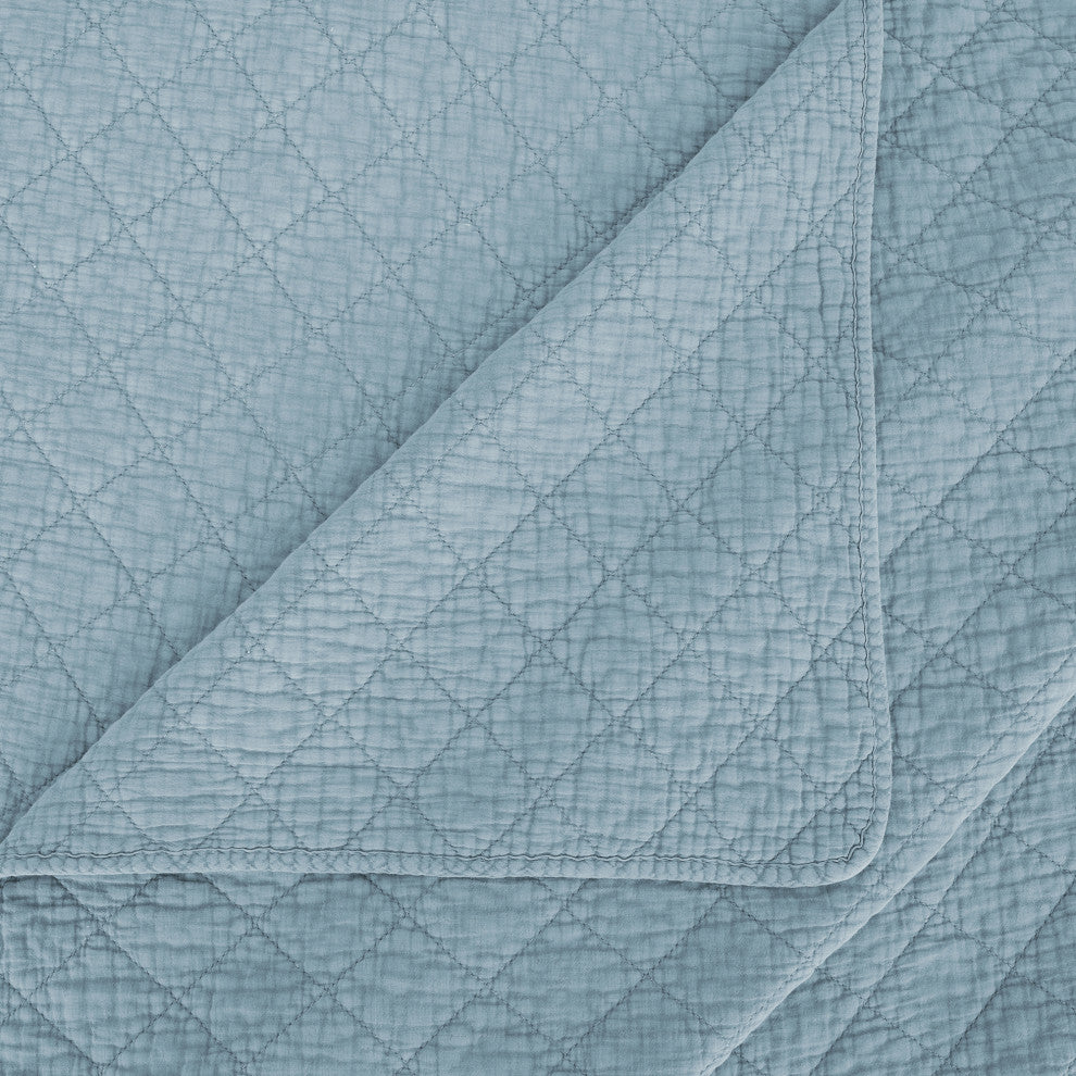 Stonewashed Cotton Gauze Quilt Set, 3-Piece, Mineral Blue, Full/Queen