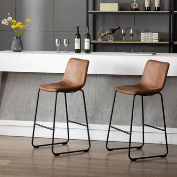 Home Beyond Synthetic Leather Barstools Armless, Set of 2, Brown