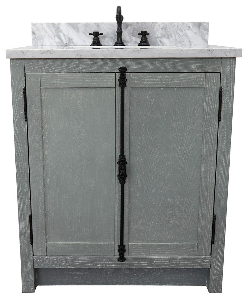 30" Single Vanity, Gray Ash, White Carrara Top, Rectangle Sink
