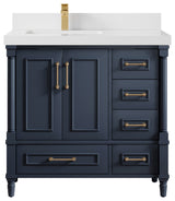 Aberdeen 36 Left Offset Bath Vanity in Hale Navy Blue  2" White Quartz