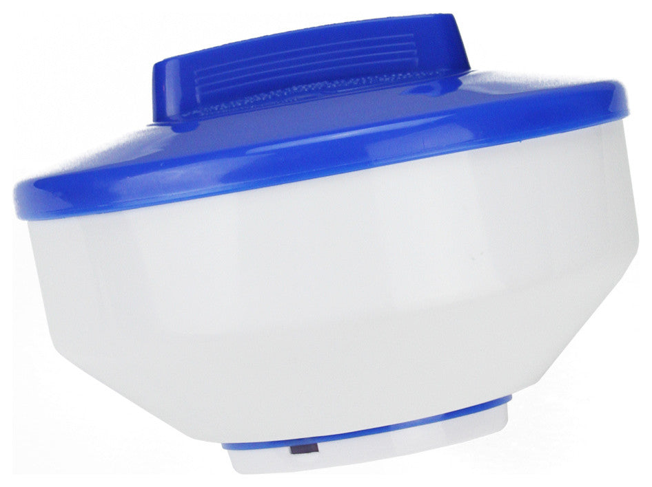 Floating Swimming Pool Chemical Dispenser, White and Blue - 7" Diameter