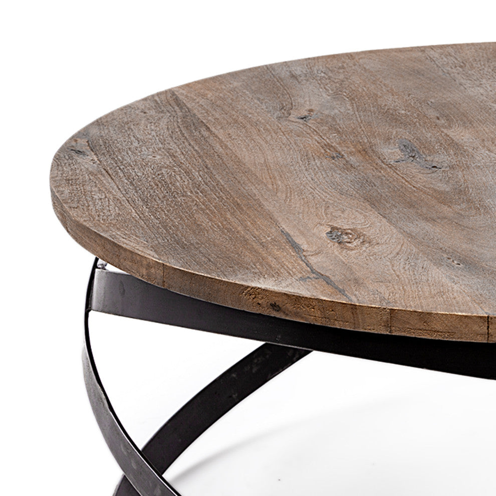 Triumph 40" Round Medium Brown Solid Wood w/Black Metal Base Coffee Table