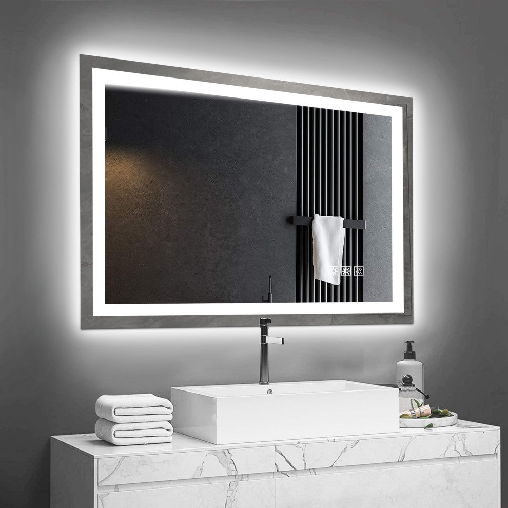48" x 36" Rectangular Frameless Dimmable Wall Mounted LED Bathroom Vanity Mirror