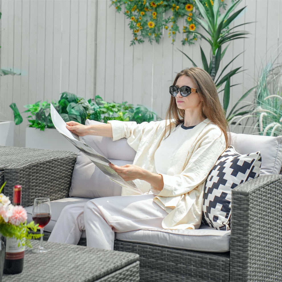 Patio 6-Piece Wicker Sofa Conversation Set With Cushions, Gray