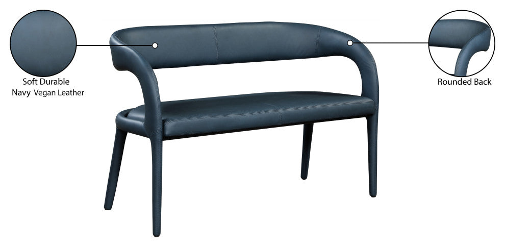 Sylvester Faux Leather Bench, Navy