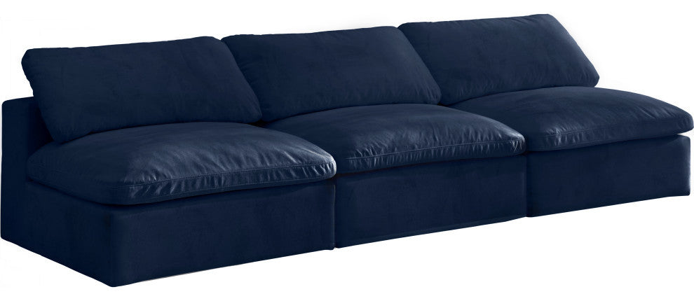 Cozy Velvet Upholstered Comfort Modular Armless Sofa, Navy