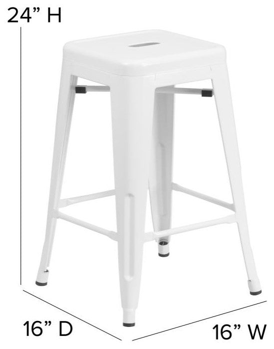 Kai Commercial Grade 24" High Metal Indoor-Outdoor Counter Height Stool, White/Gray