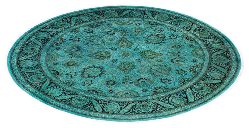 Overdyed One-of-a-Kind Hand-Knotted Area Rug Green, 9' 1" x 9' 1"