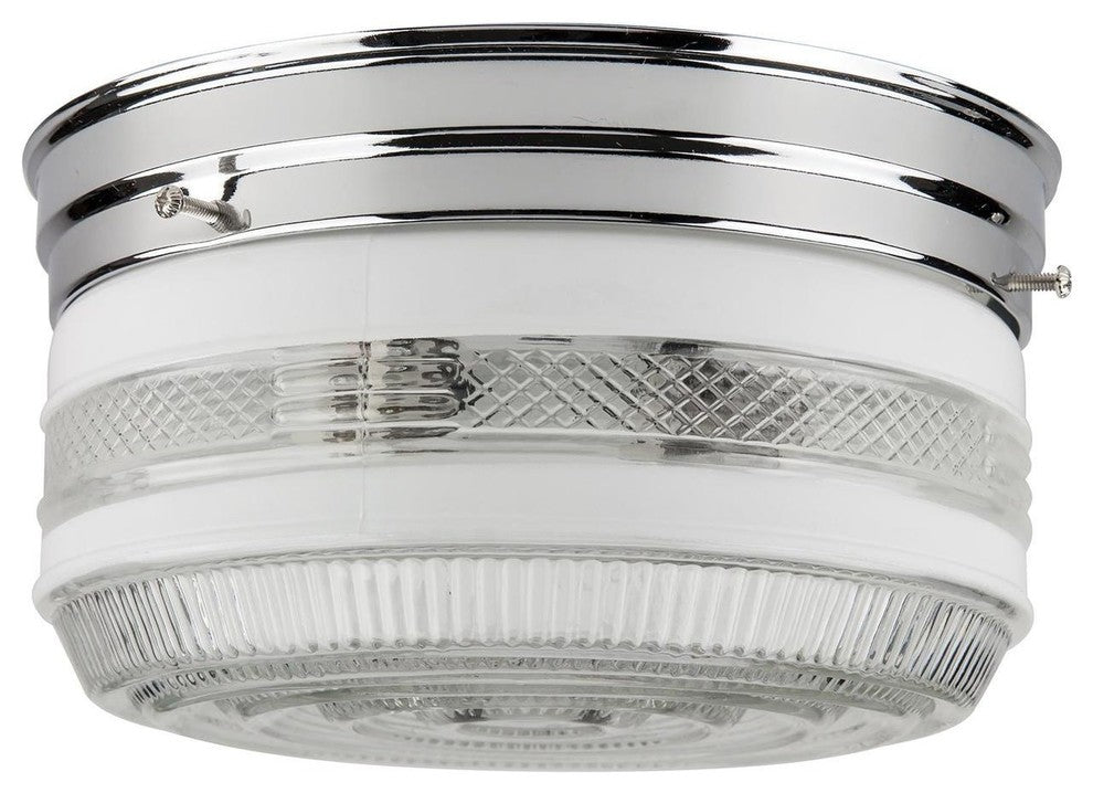 8" Drum Ceiling Fixture Chrome Semi-Frosted Glass