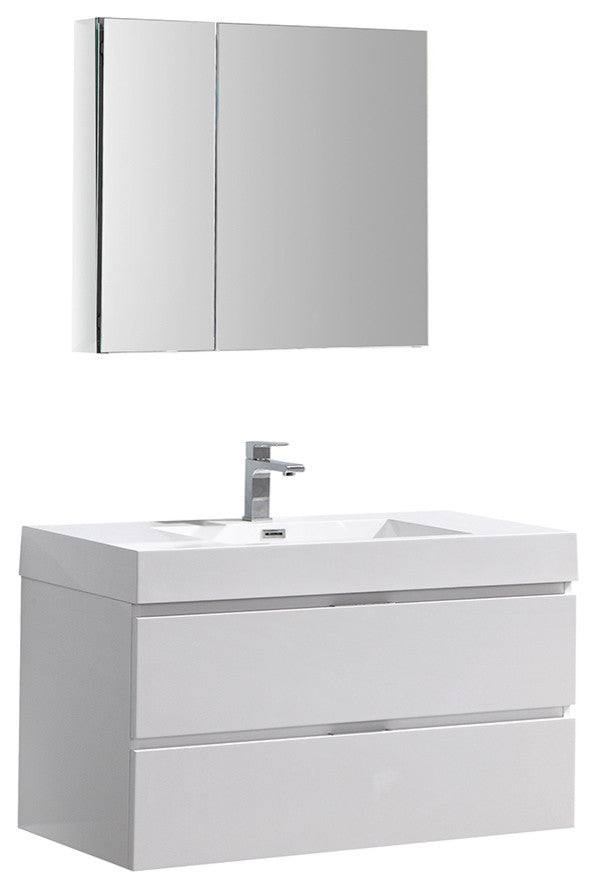 Fresca Valencia 40" Glossy White Wall Hung Bathroom Vanity, Medicine Cabinet
