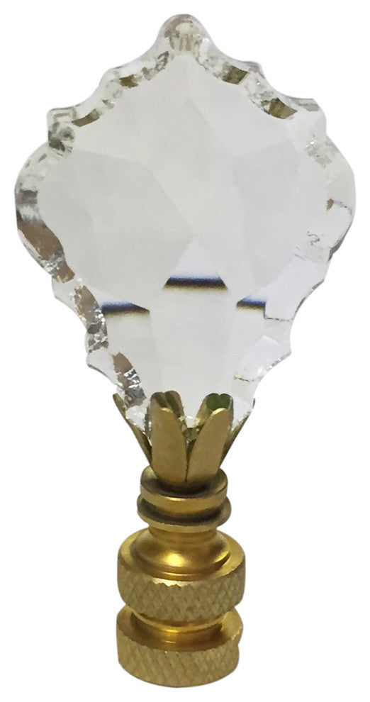 Pendalogue French Cut Clear K9 Crystal Lamp Finial, Polished Brass, Single