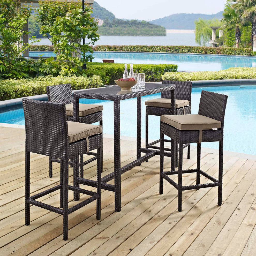 Modway Convene 5 Piece Outdoor Patio Pub Set, Espresso Mocha