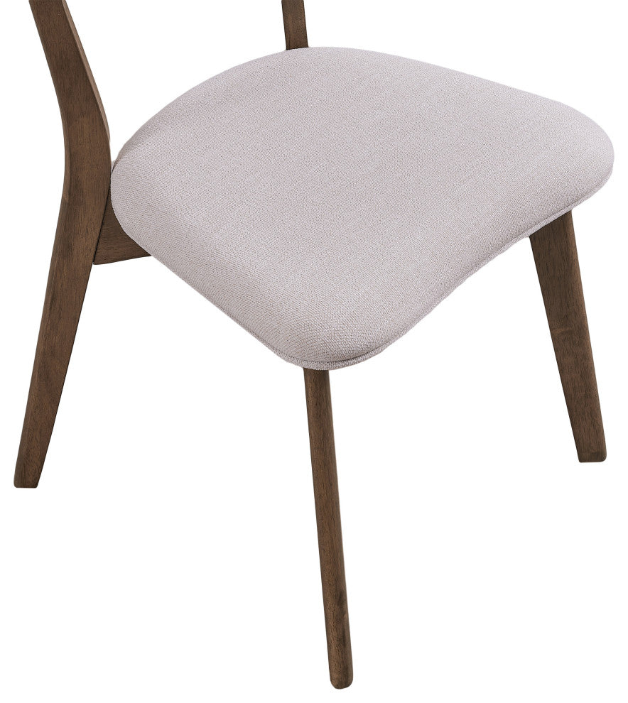 GDF Studio 7-Piece Mid-Century Dining Set, 6 Chairs, Light Beige/Walnut/Brown