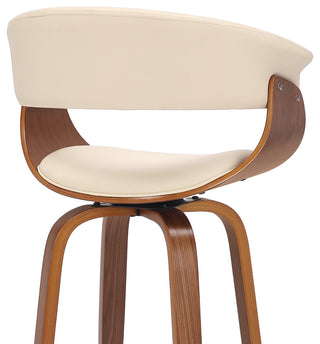 Julyssa 30" Bar Height Swivel Cream Faux Leather and Walnut Wood Bar Stool