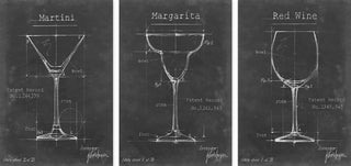 Barware Blueprint XI Triptych, 48"x24"