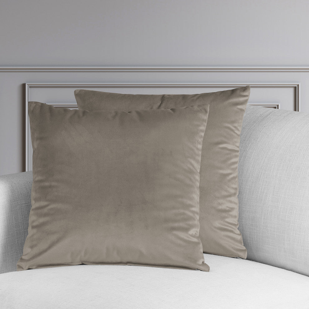 Heritage Plush Velvet Cushion Cover Pair, Gallery Taupe, 18w X 18l