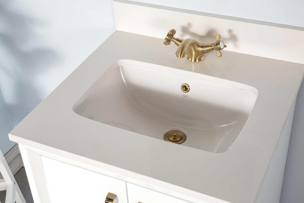 Fabia Collection 24" Bathroom Vanity With Sink, Mirror, Countertop, White