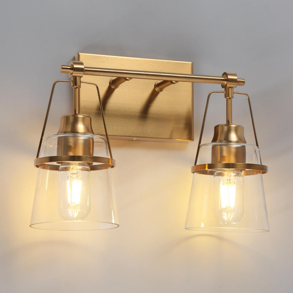 LNC Polished Gold Modern Glass Bell Wall Sconce, 2 Lights