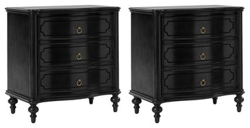 3-Drawer Nightstand With Solid Wood Legs and Built-In Outlets, Set of 2, Black