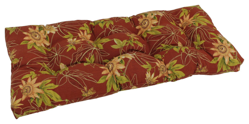 42"X19" Squared Patterned Spun Polyester Tufted Loveseat Cushion, Passion Ruby
