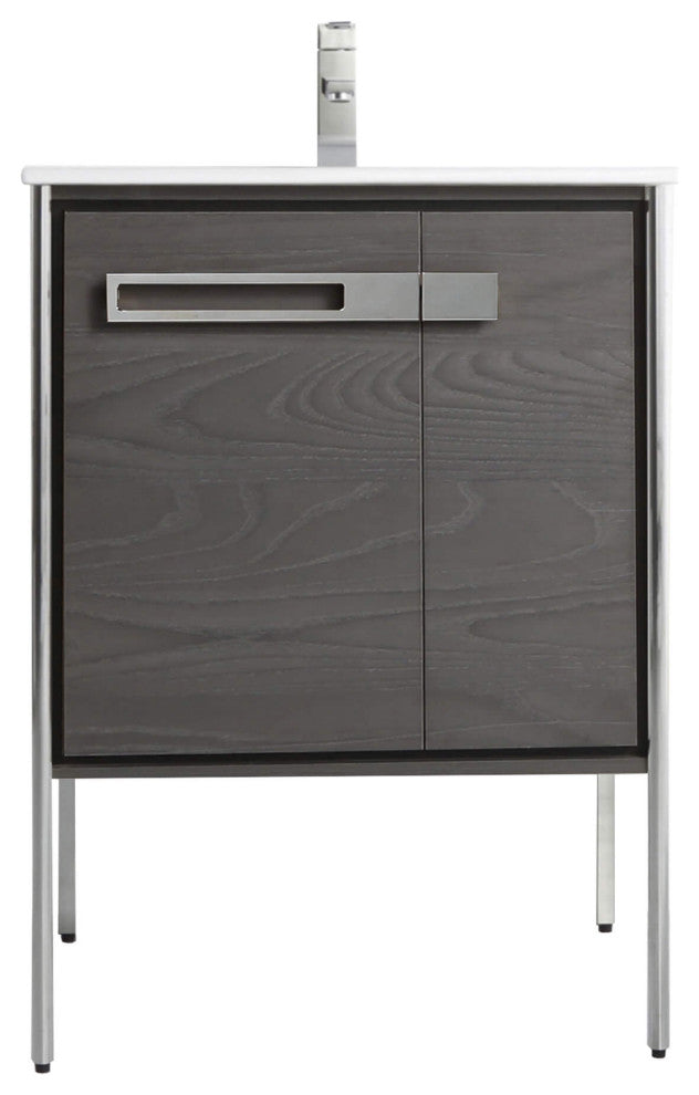 Oakville Bath Vanity, Ceramic Sink, Black Coal Oak, 24 Inch, Chrome Hardware