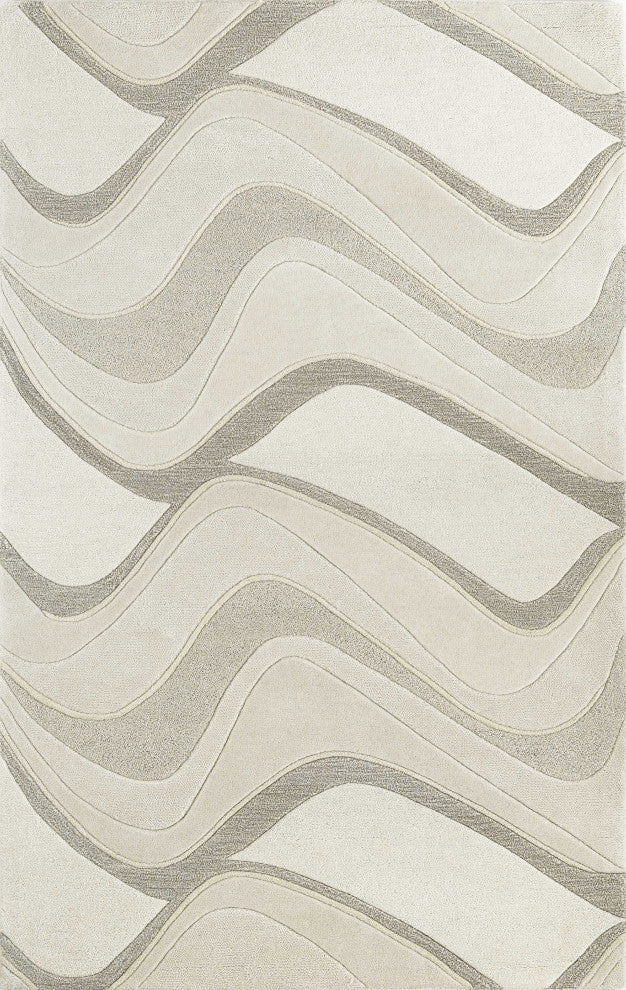 HomeRoots 5'x8' Ivory Hand Tufted Abstract Waves Indoor Area Rug
