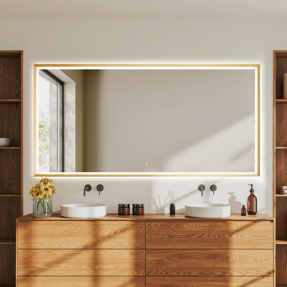 Apollo Anti-Fog Dimmable Vanity, LED Lighted Wall Mirror, Brushed Gold, 84"