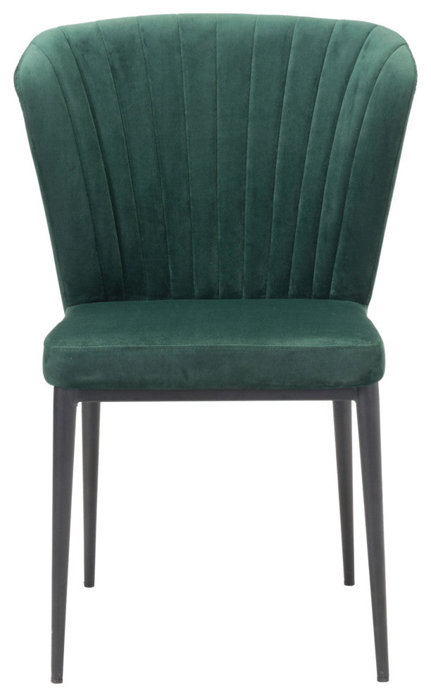 Dining Chair, Set of 2, Steel Metal, Fabric, Green, Black, Kitchen Cafe Bistro