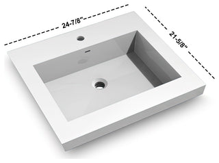 Dowell 22" FTB Resin Bathroom Vanity Basin, White, 25wx22dx6h
