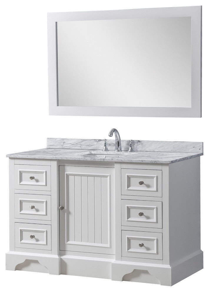 48" Kingswood Single Bath Vanity, White and Mirror