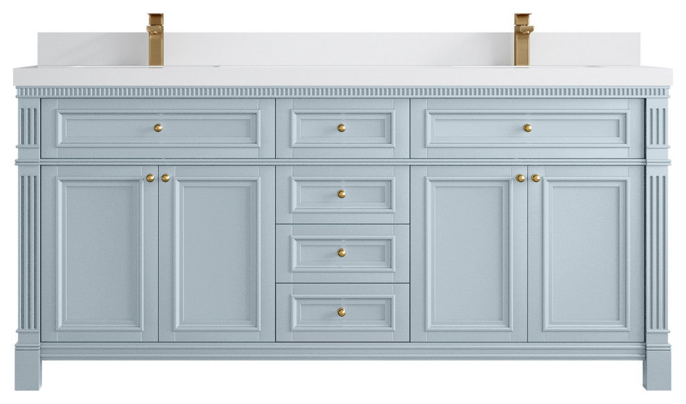 Paris 72" Double Sink Bathroom Vanity, Blue Heather 2" White Quartz