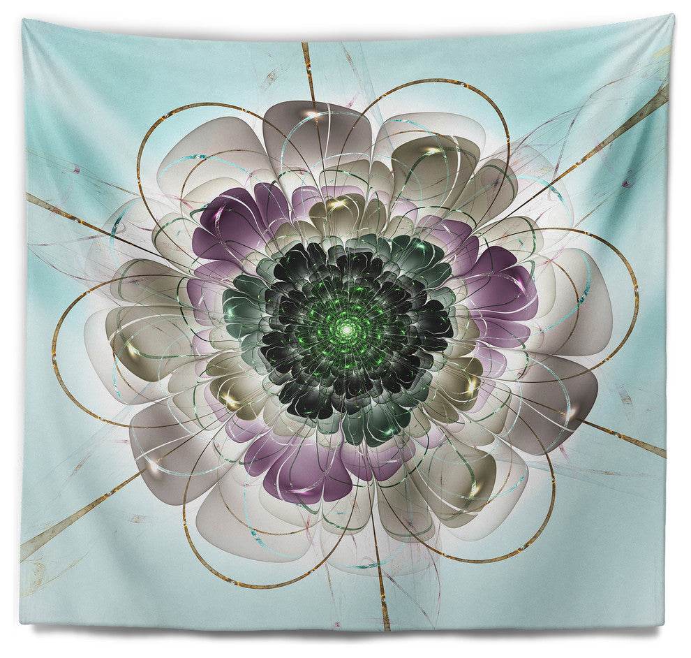 Dark Blue Fractal Flower Pattern Abstract Wall Tapestry, 92"x78"
