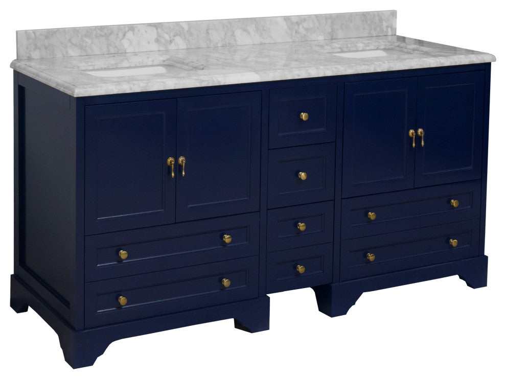 Madison 72" Double Bathroom Vanity, Royal Blue, Carrara Marble
