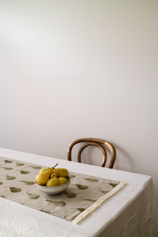Set of Green Pear Pattern Table Runner With 8 Matching Napkins