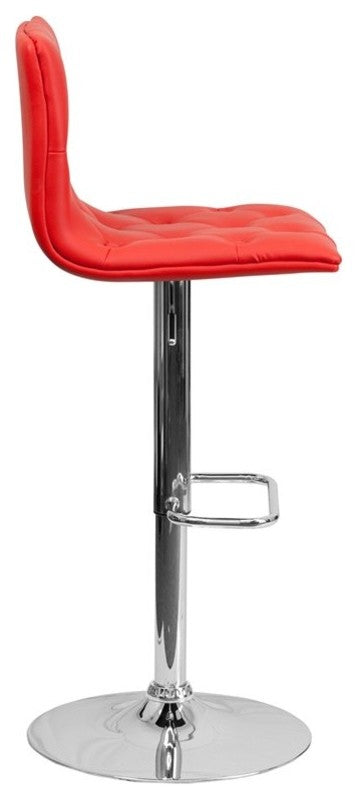 Estella Abby Mid-Back Tufted Red Vinyl Adjustable Barstool, Swivel