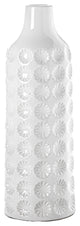 Round Ceramic Bottle Vase with Clover Pattern Design Gloss White Finish, Large