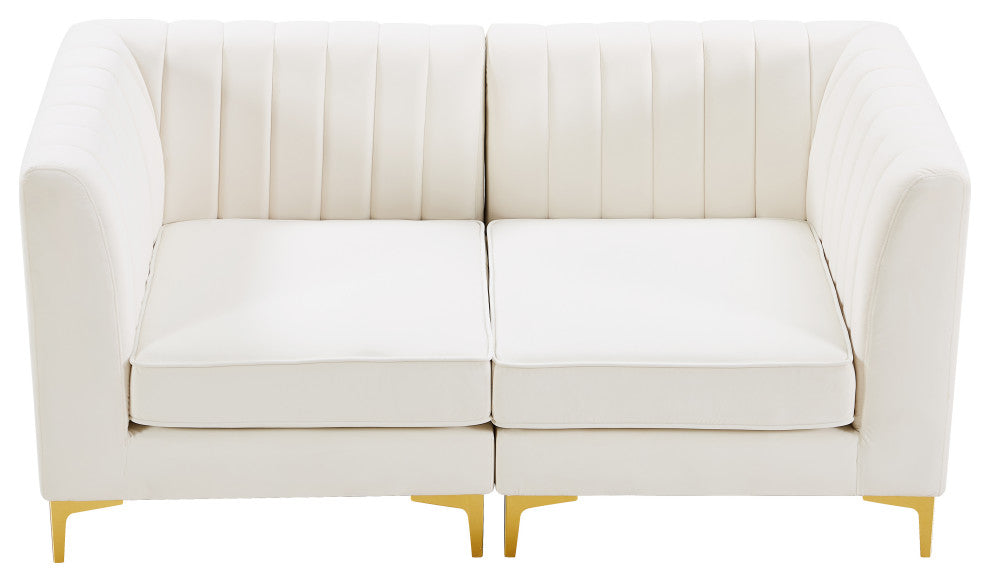 Alina Velvet Upholstered 2-Piece Modular Sofa, Cream
