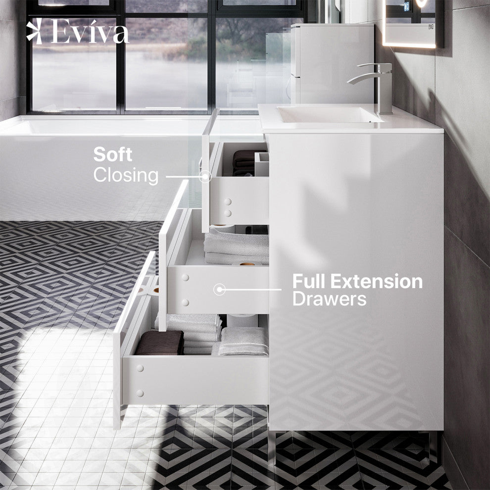 Libra Modern freestanding Bathroom Vanity With Integrated Sink, White